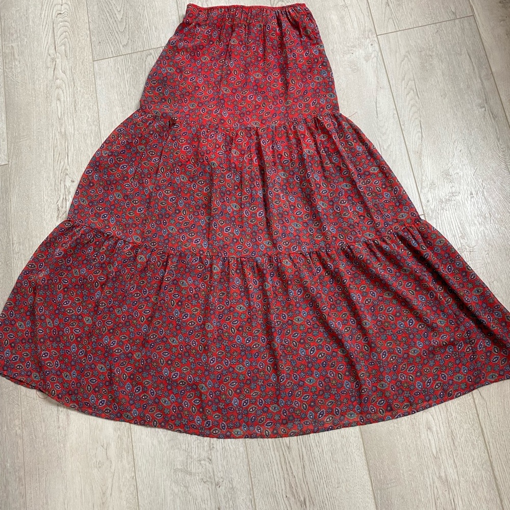 Maurices Red and Blue Floral Maxi Skirt